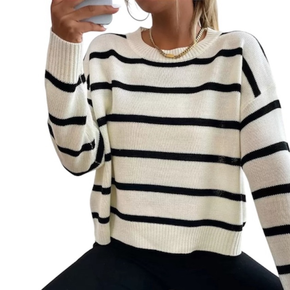 SHEIN Black and White Striped Women's Sweater